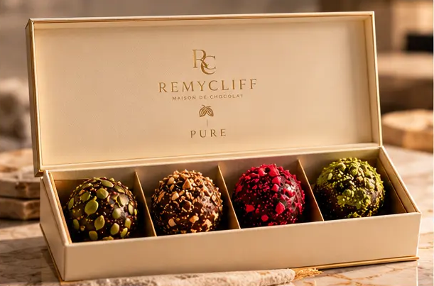 Remycliff PURE open ivory box with four protein bites